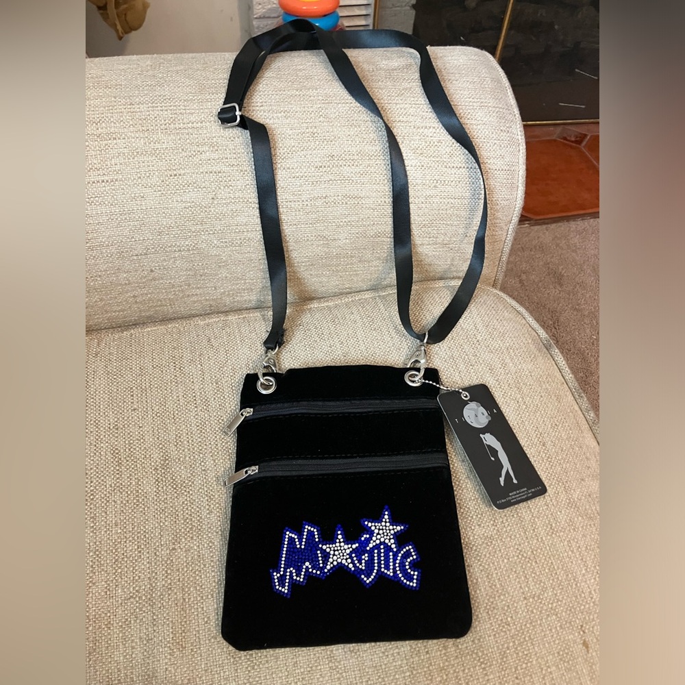 Orlando magic black velvet crossbody bag with rhinestones